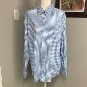Vineyard Vines Men’s Performance Whale Shirt XL Gingham Blue White checked Nylon